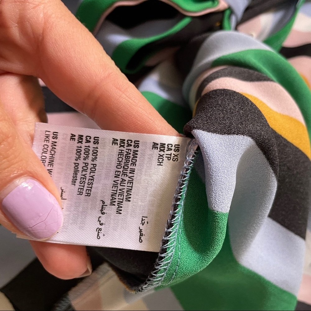 Bar III Green, Black, Blue, Yellow Striped Wrap Style Top New with Tags - Picture 9 of 12